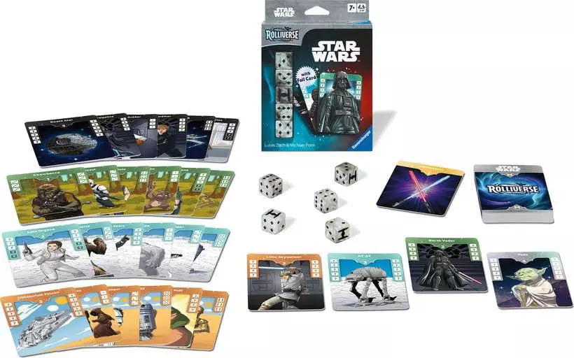 Componenti di Star Wars Rolliverse: quattro set di carte, cinque dadi e carta foil - Ravensburger 2026